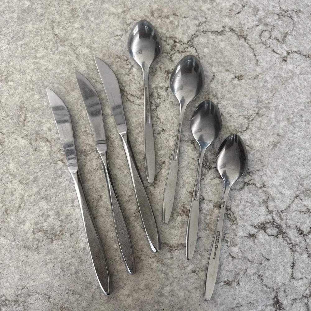 7 Vintage Ekco Eterna Corsair Custom Stainless Steel Flatware Silverware Japan